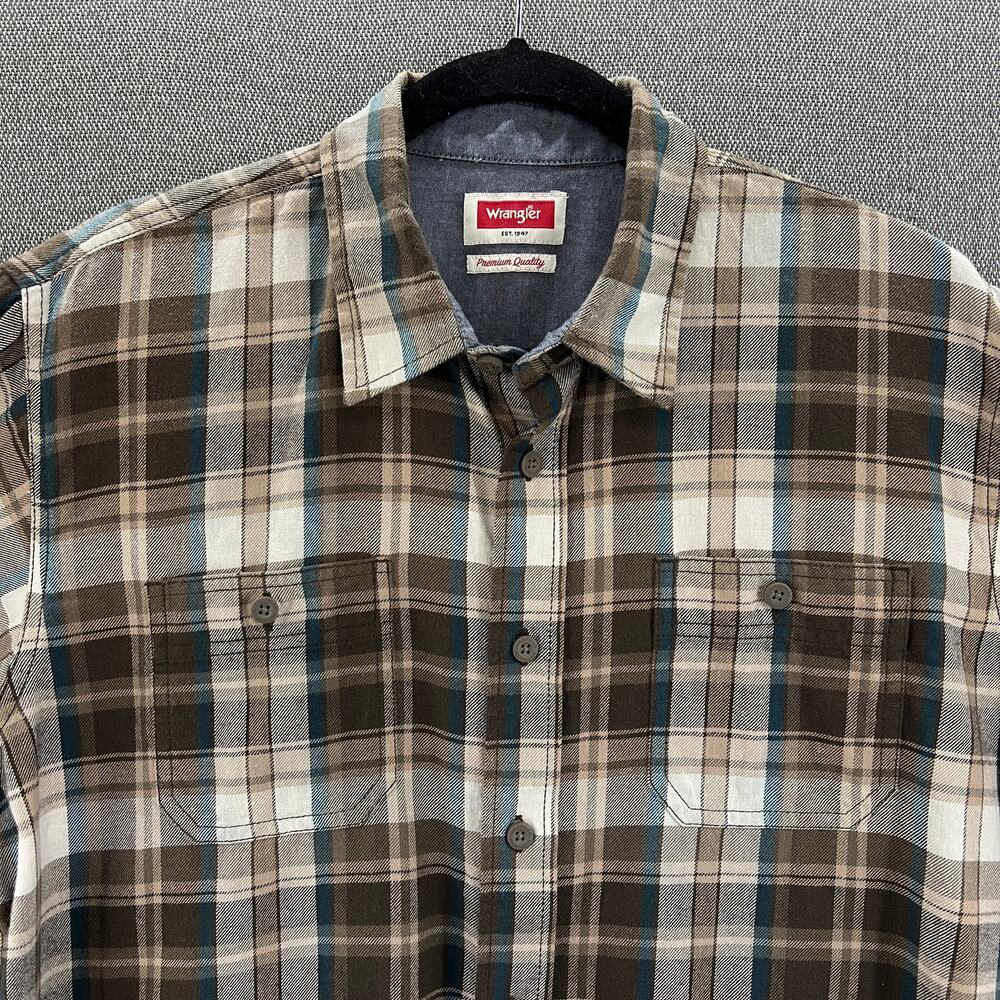 Wrangler Mens 100% Cotton Lightweight Long Sleeve Casual Plaid Button Up Shirt L - Picture 2 of 12